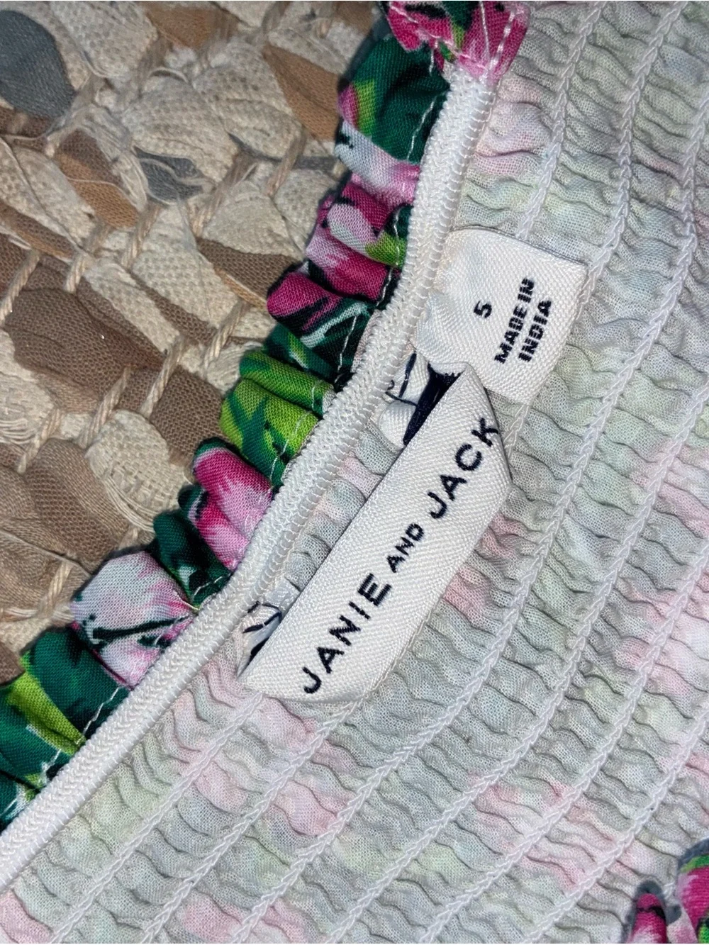Janie and Jack Green Floral Sundress with Pink Flowers and Matching Headband